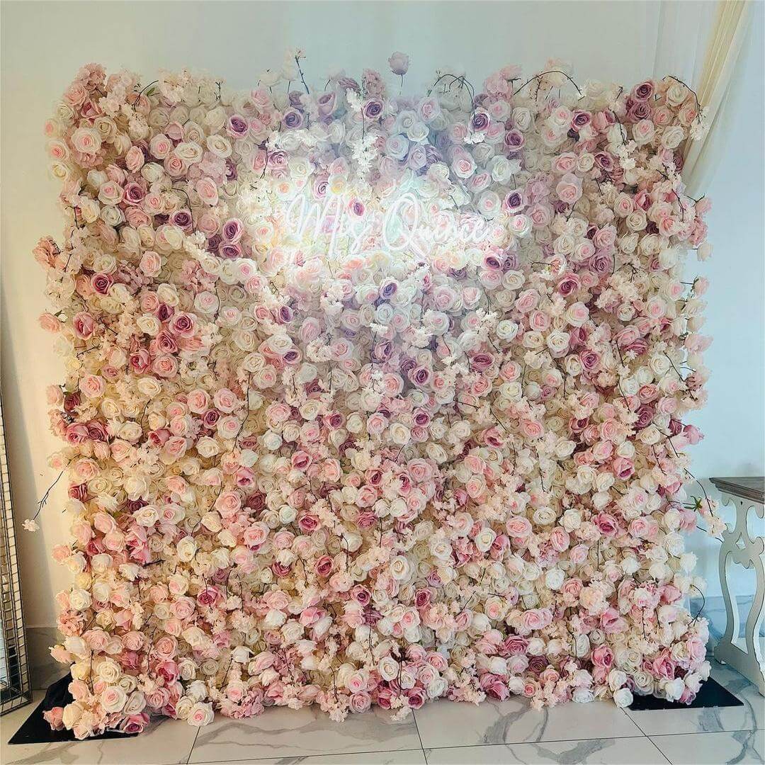 Roseytime 5D Pink Flower Wall Roll Up Fabric Back #RTW023