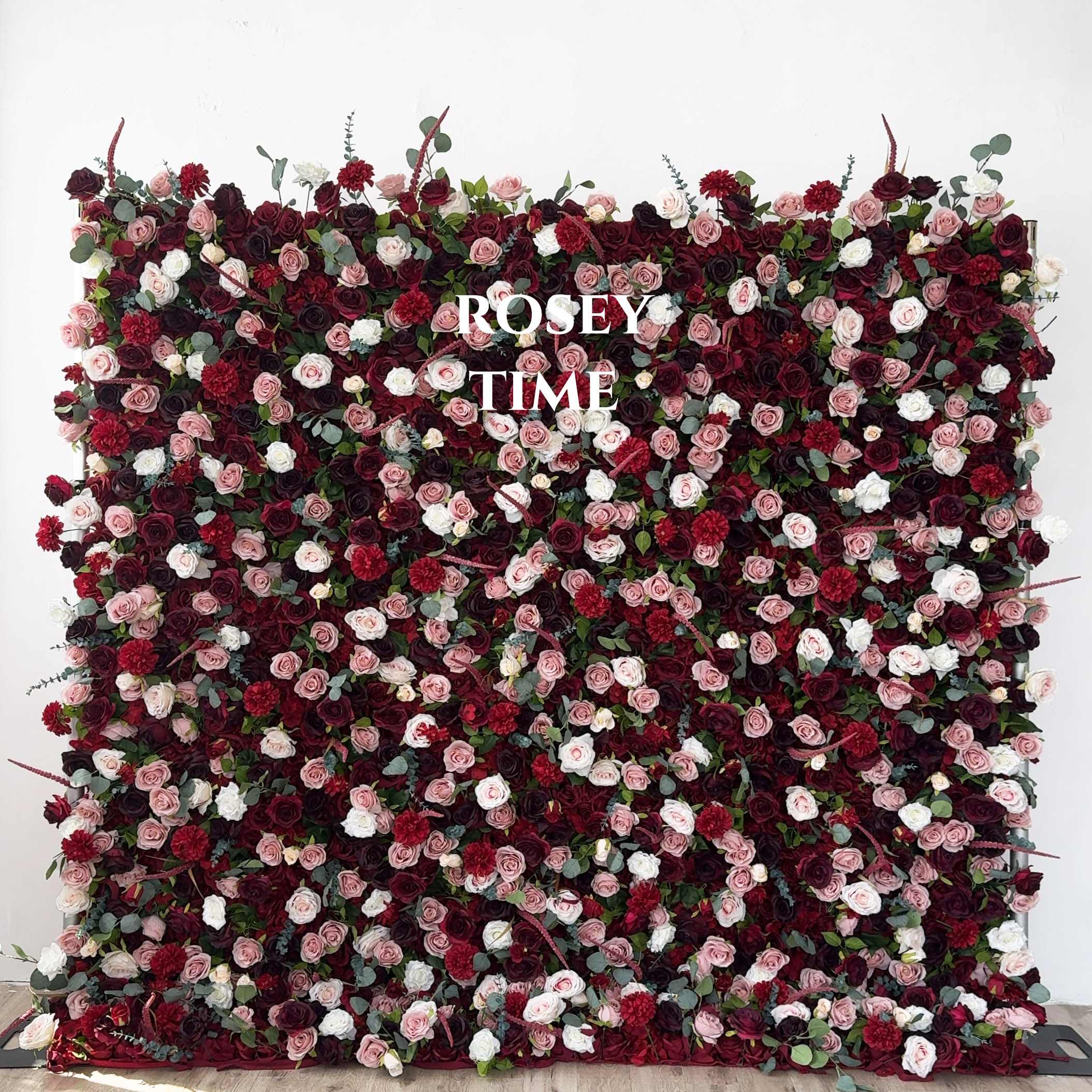 Roseytime 5D Burgundy&Red Flower Wall Roll Up Fabric Back #RTW311