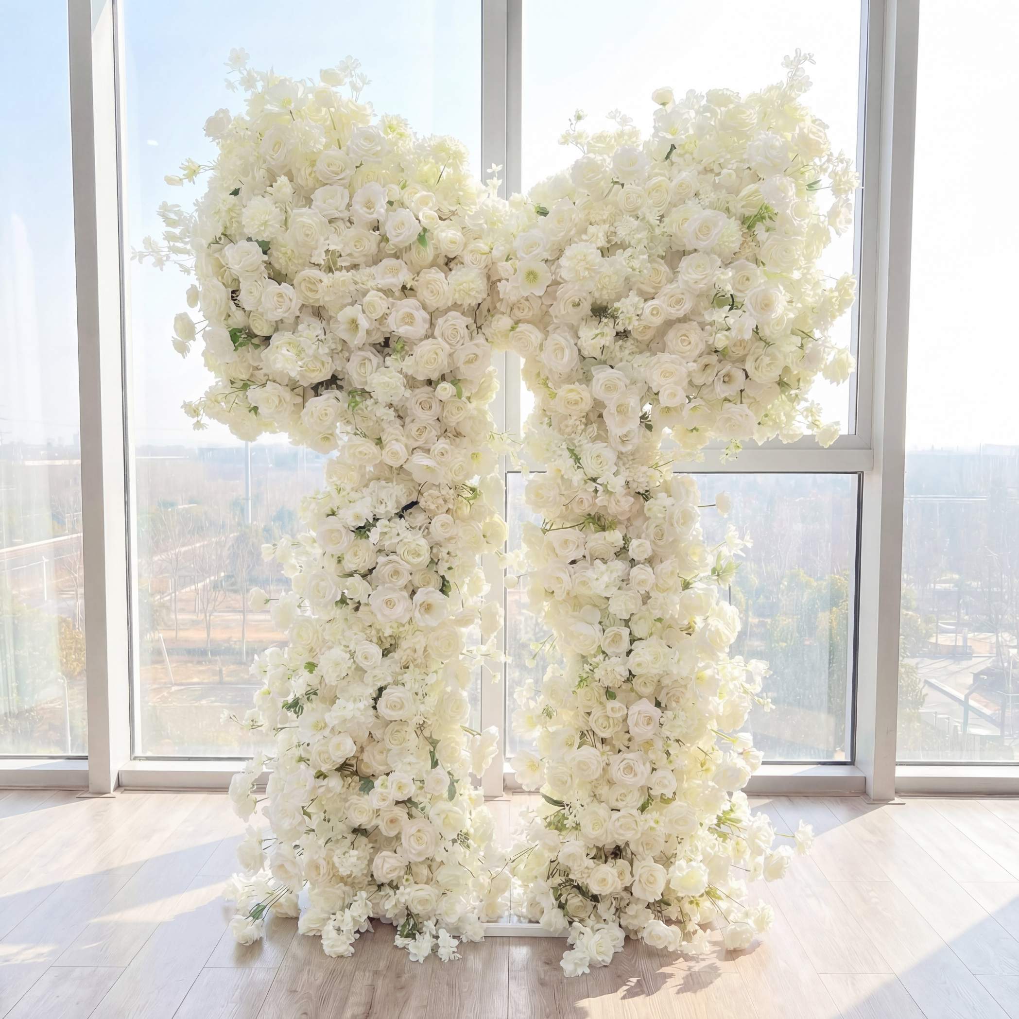 Roseytime White Roses Bow Flower Wall Roll Up Fabric Back #RTW433
