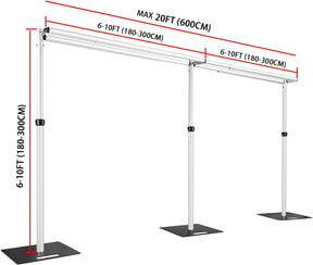 Roseytime Double Crossbar Max 10' Tall x Max 20' Wide Adjustable Pipe And Drape Stand