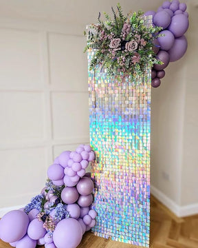 Roseytime Rainbow Silver Sequin Shimmer Wall Backdrop for Wedding Baby Shower Birthday Party Decor