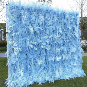 Roseytime 5D Artificial Blue Pampas Wall Rolling Up Hanging Flowers Wedding Backdrop Decor for Birthday Event Party