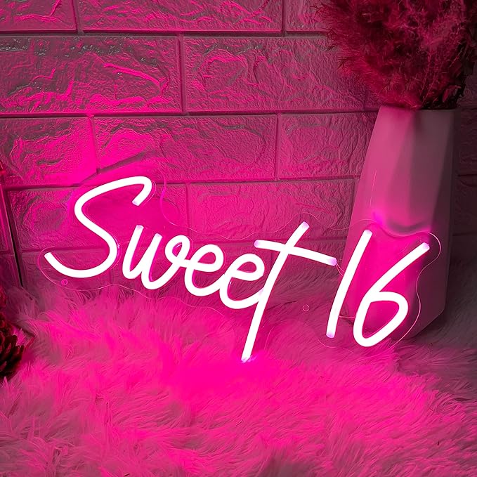 Roseytime "Sweet 16" Neon Signs 15.7" x 6.7"