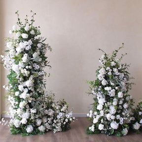 Roseytime Wedding White Green Flower Pillars Set with Frame #RTP055