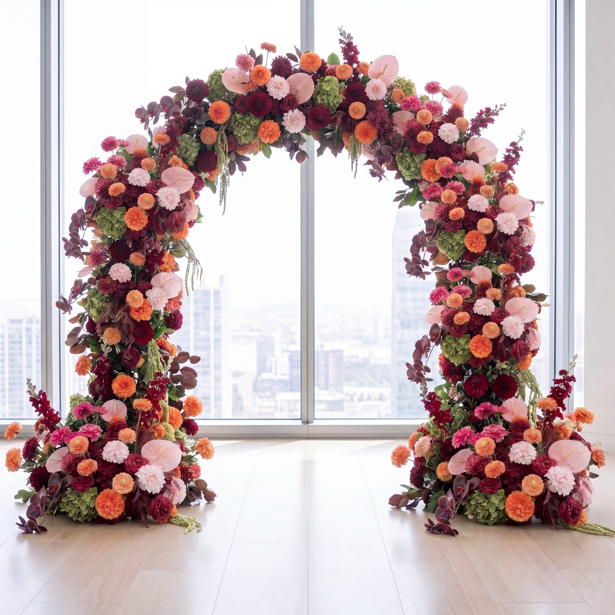 RoseyTime Apricot & Burgundy Flower Arch n-shape Round Arch #RTA484