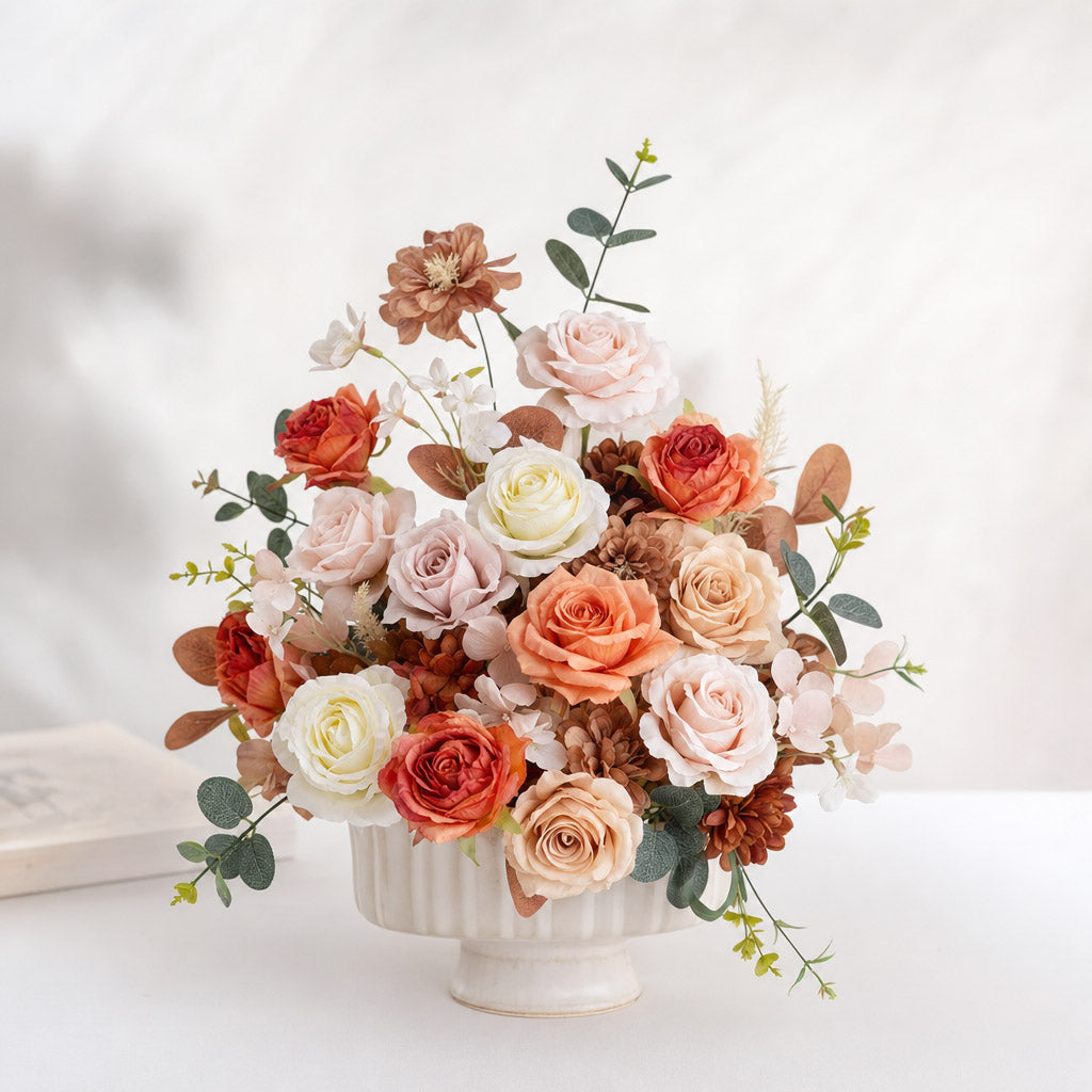 Roseytime Autumn Orange&Brown Small Table Flower Arrangement #RTT006