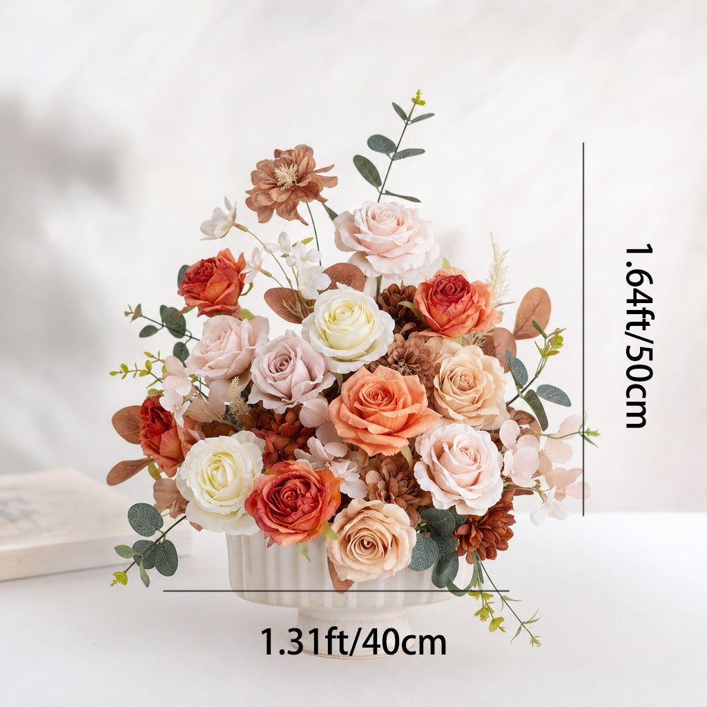 Roseytime Autumn Orange&Brown Small Table Flower Arrangement #RTT006