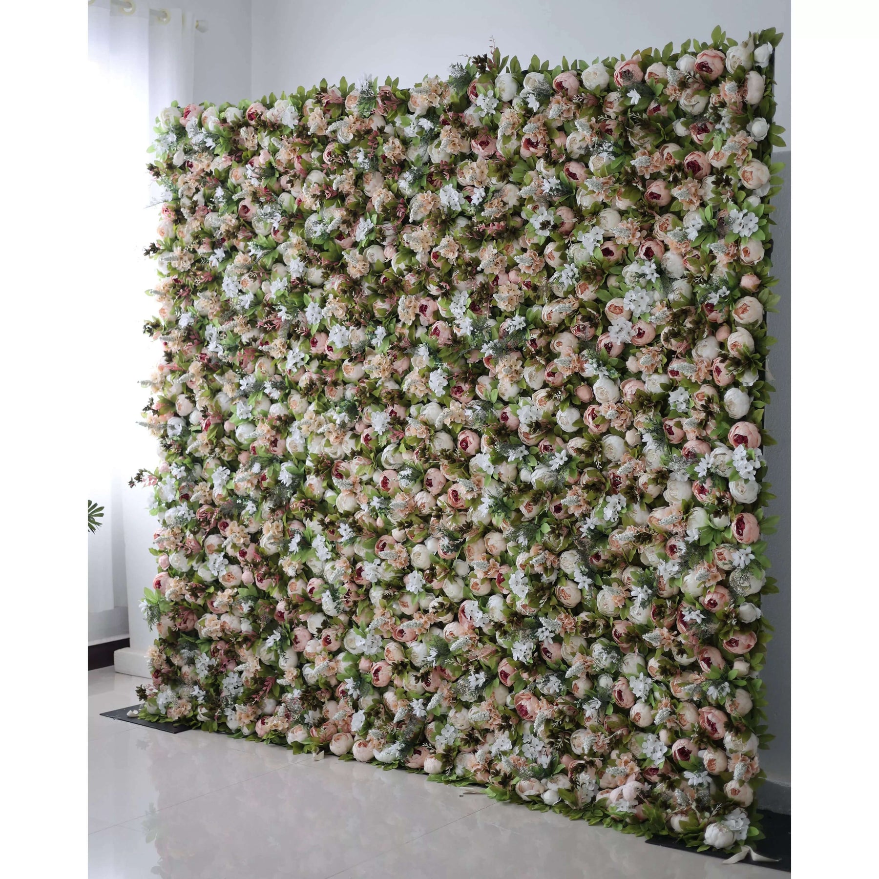 💥BF SALE: 3D White&Green Flower Wall Roll Up Fabric Back #RTW271