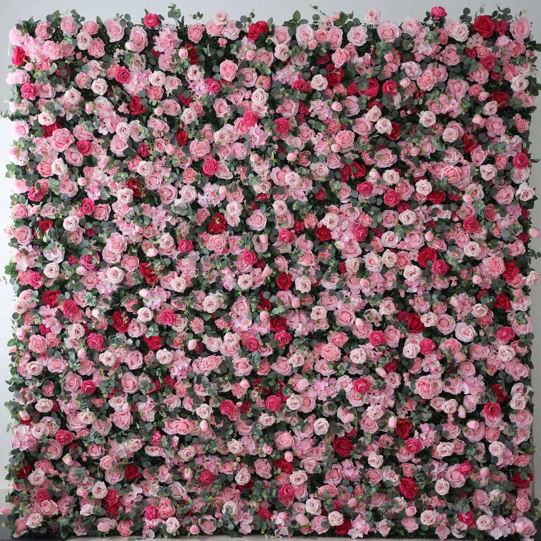 Roseytime 3D Red&Pink Artificial Flower Wall Roll Up Fabric Back #RTW268