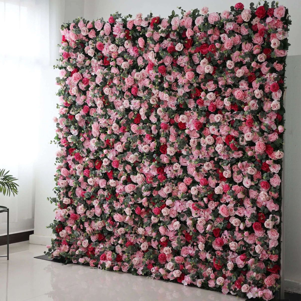 Roseytime 3D Red&Pink Artificial Flower Wall Roll Up Fabric Back #RTW268