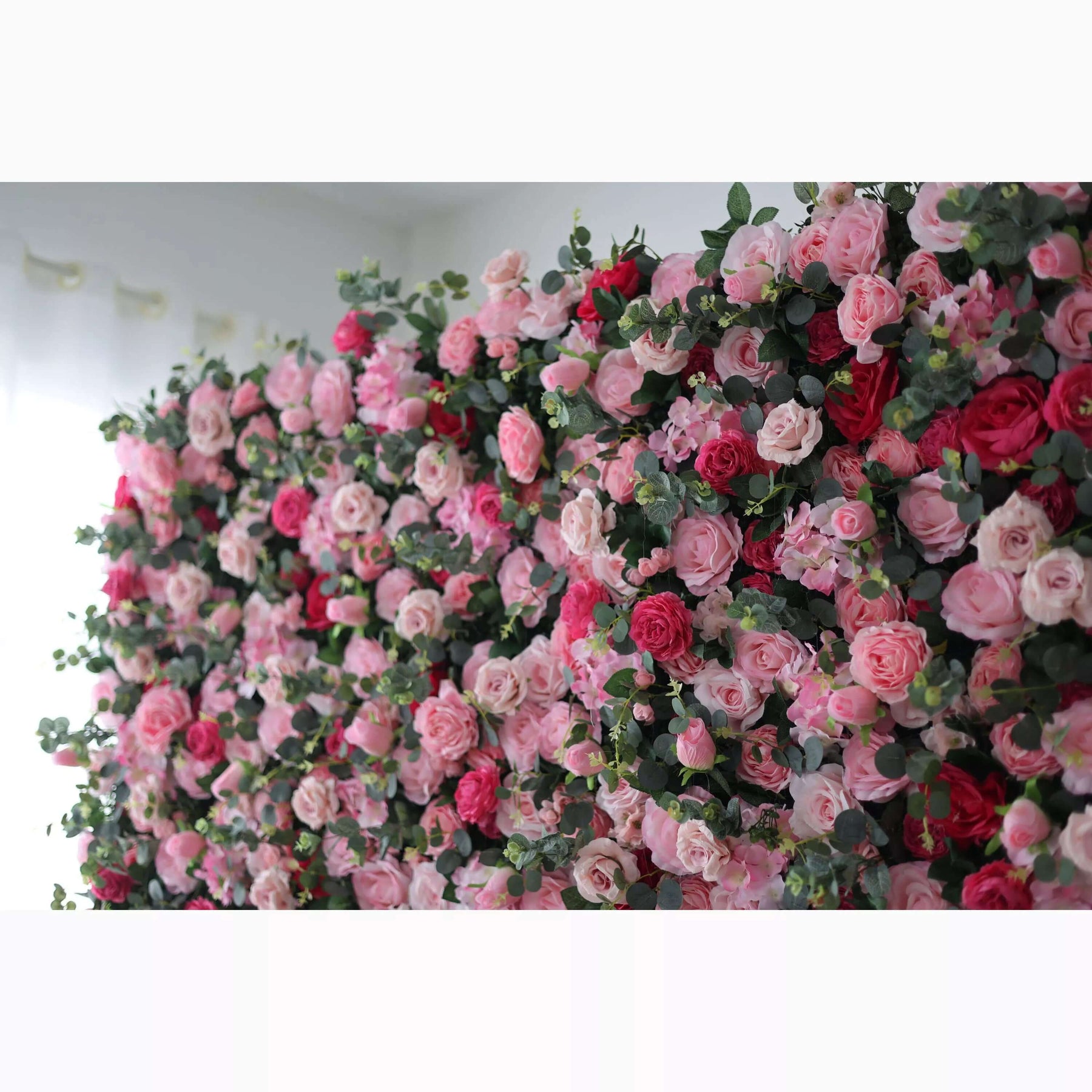 Roseytime 3D Red&Pink Artificial Flower Wall Roll Up Fabric Back #RTW268