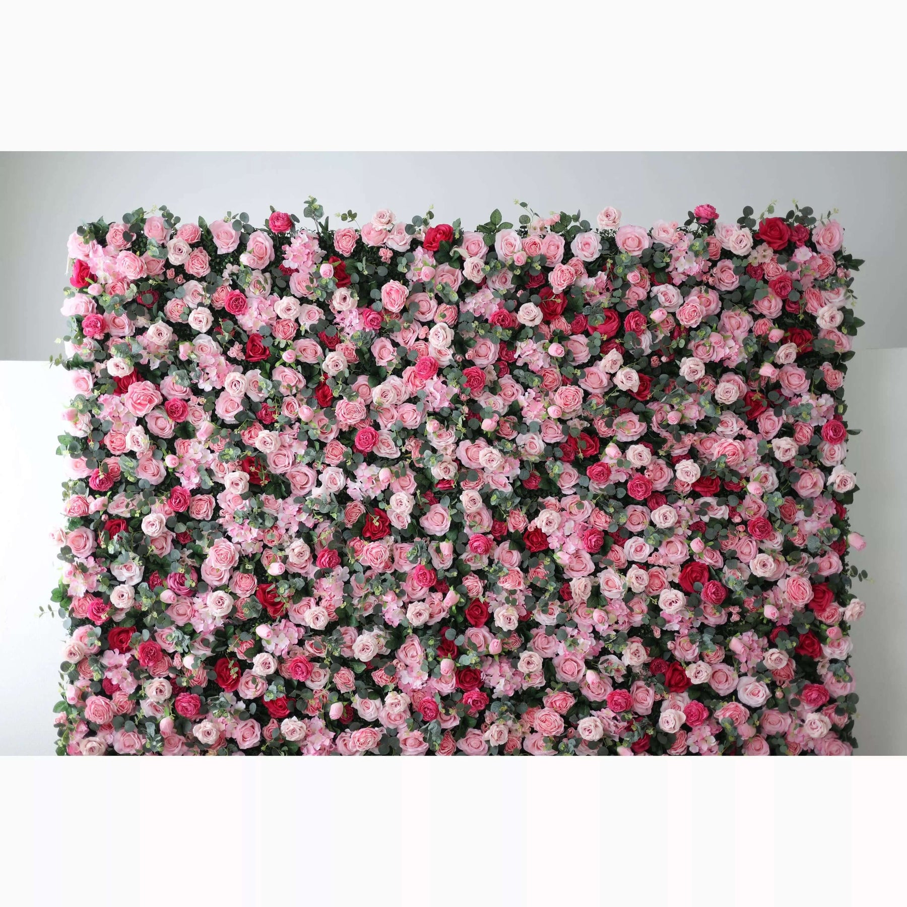 Roseytime 3D Red&Pink Artificial Flower Wall Roll Up Fabric Back #RTW268