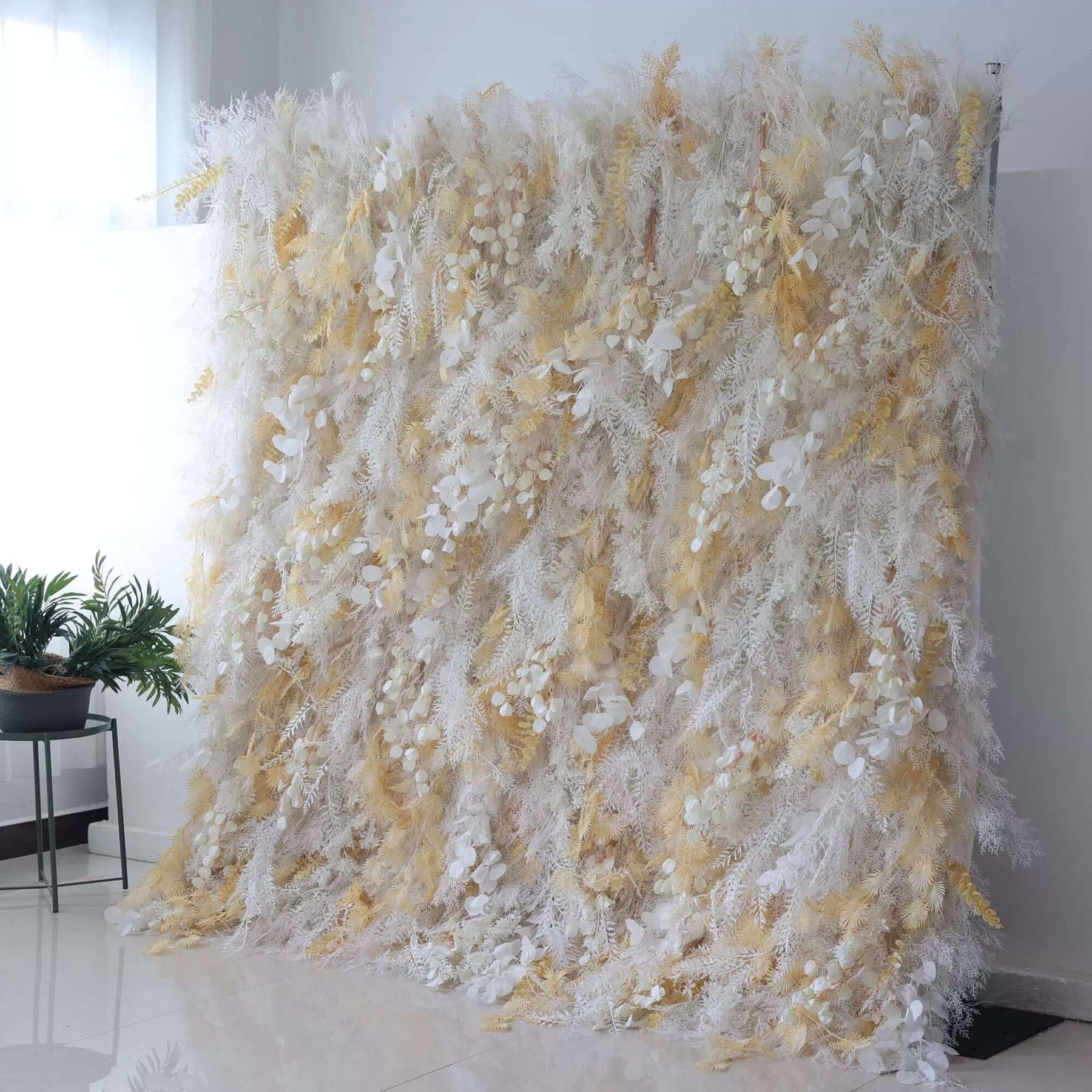 Roseytime 5D Champagne Pampas Wall Backdrop Rolling Up  For Event Decor