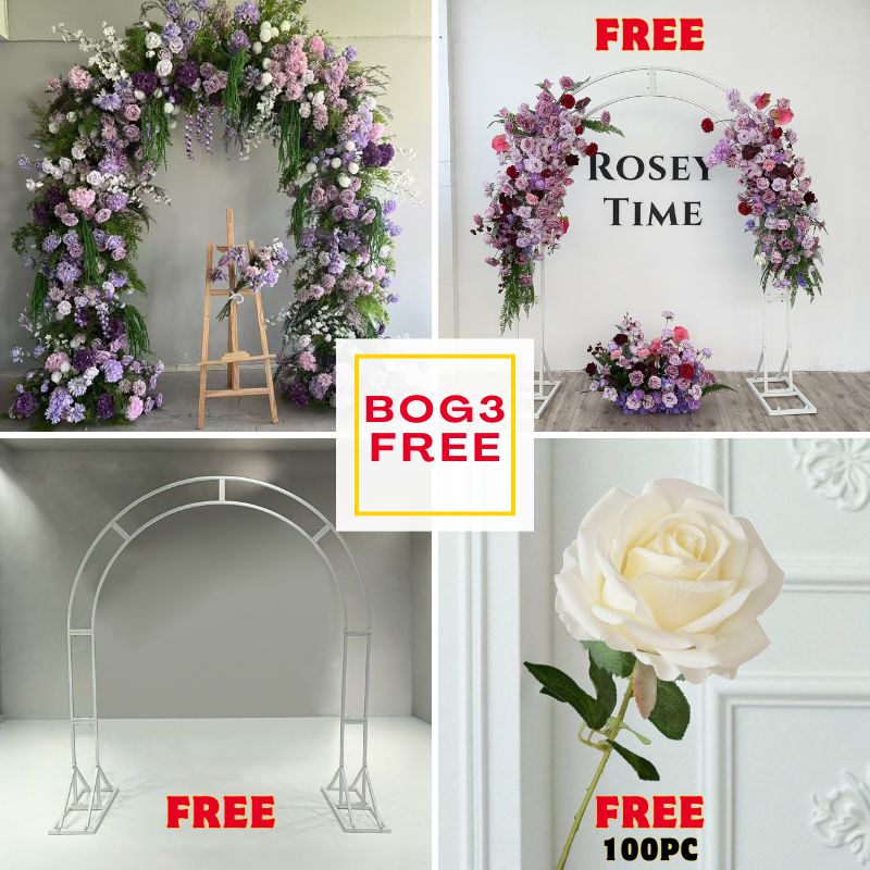 BOG3-Sale: Purple arch flower + flower set +n-shape arch +100pc white roses