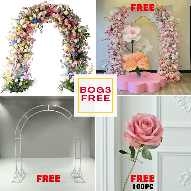 BOG3-Sale: Spring arch + pink pillars with frame+ arch frame + 100pc roses