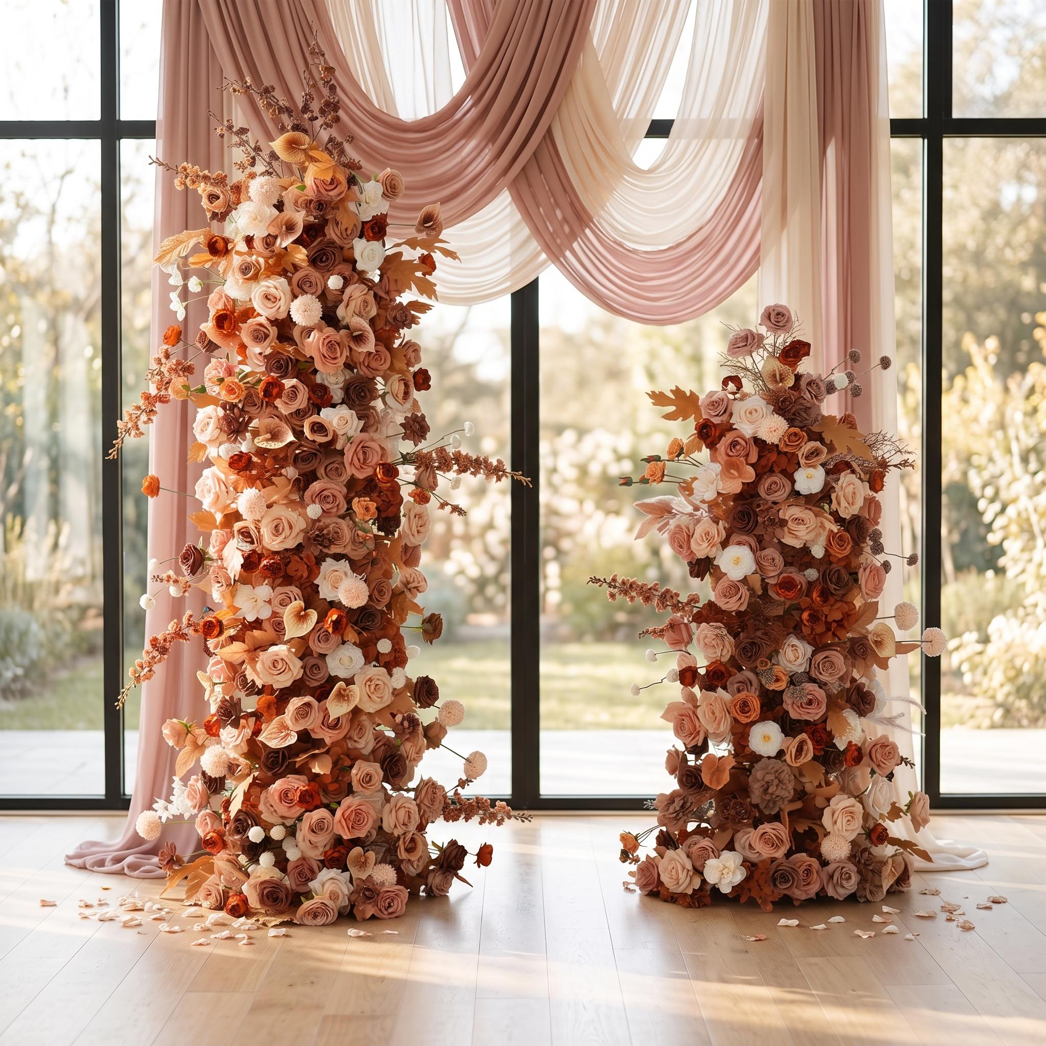 Roseytime Cedar&Cocoa Flower Pillars Arch with Frame #RTP150