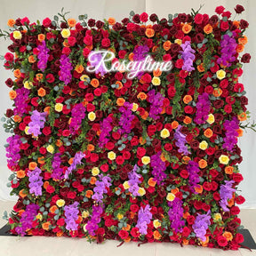 Roseytime 5D Red Purple Flower Wall Roll Up Fabric Back#RTW052