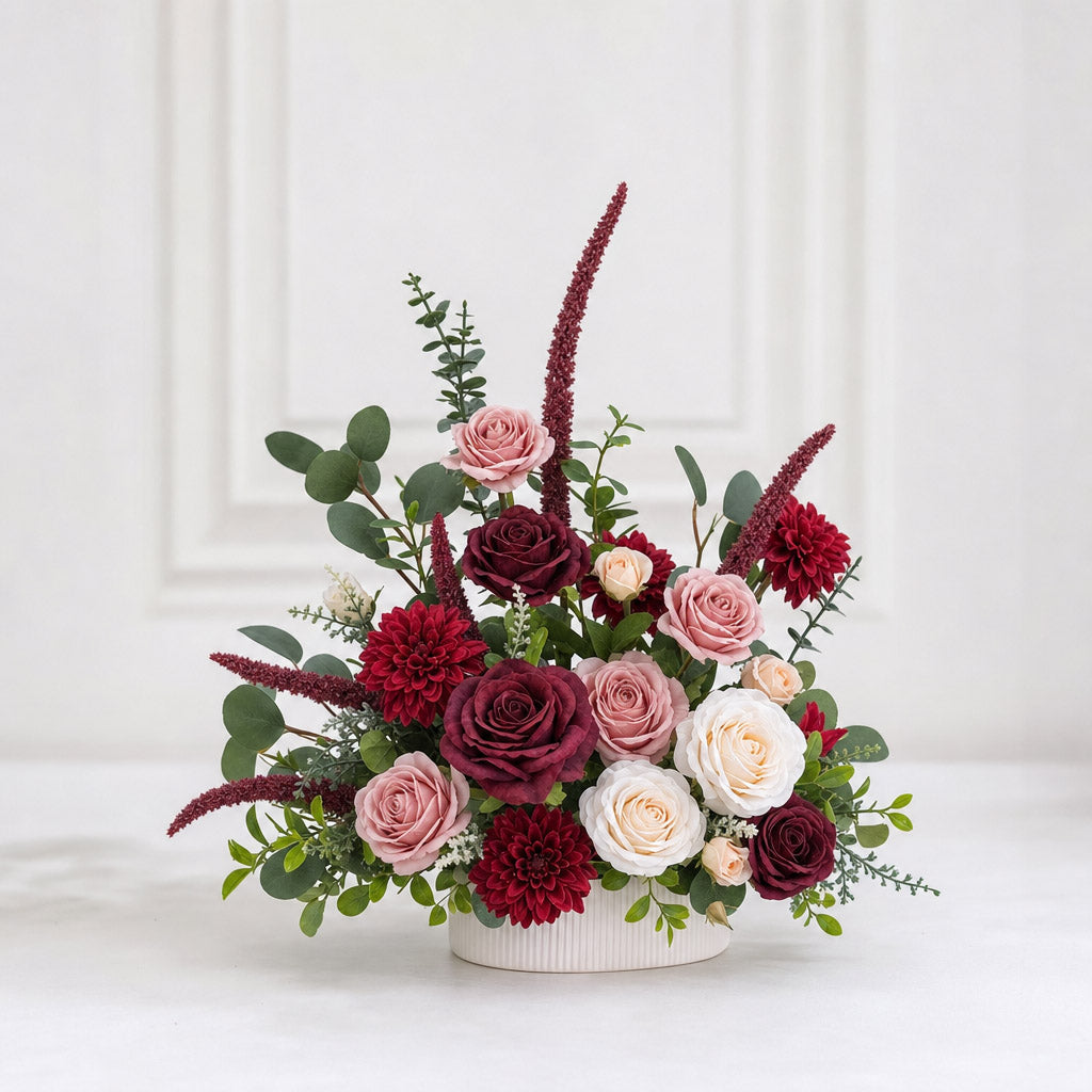 Roseytime Garnet Rosewood Small Table Flower Arrangement #RTT005