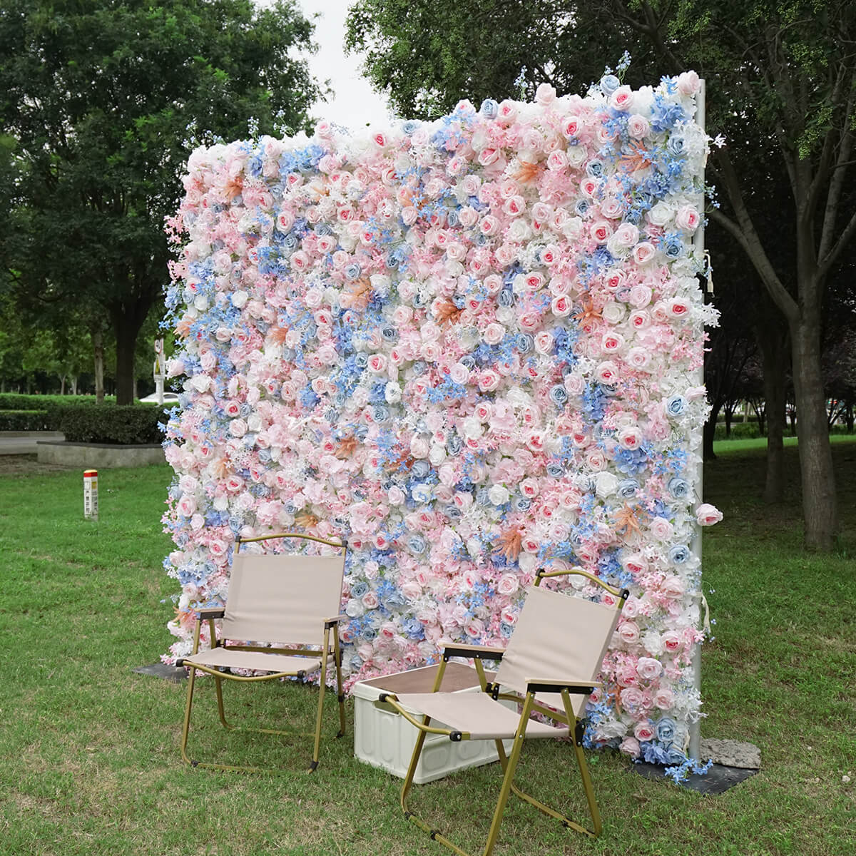 Roseytime 3D Pink&Blue Flower Wall Roll Up Fabric Back #RTW007