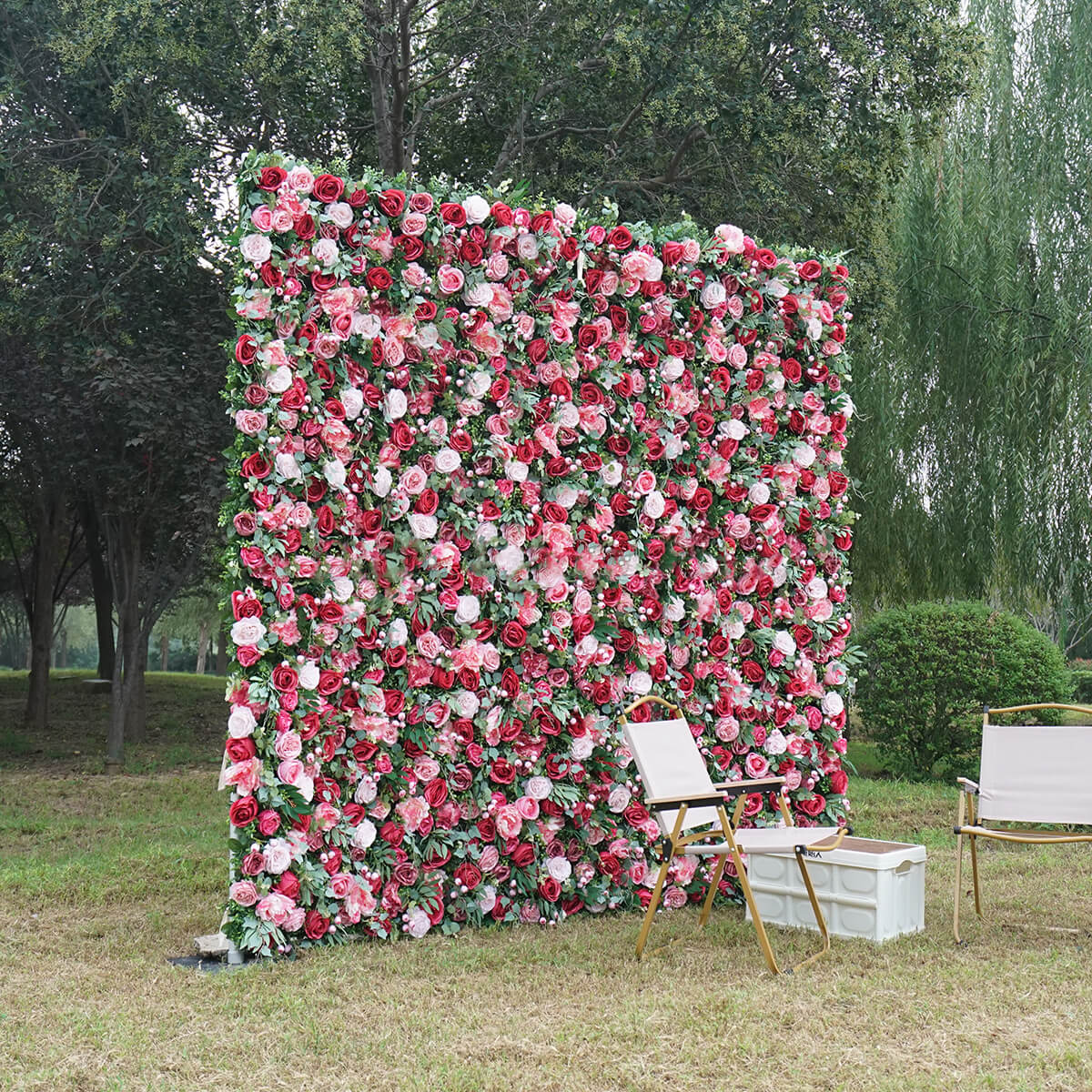 Roseytime 3D Red Flower Wall Roll Up Fabric Back #RTW005