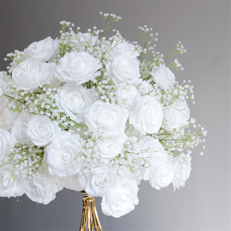 Roseytime White Roses Baby's Breath Flower Ball #RTB057