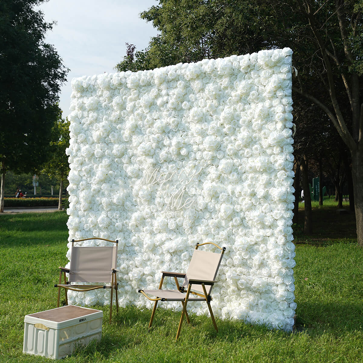 Roseytime 2D White Flower Wall Rolling Up Fabric Back #RTW014