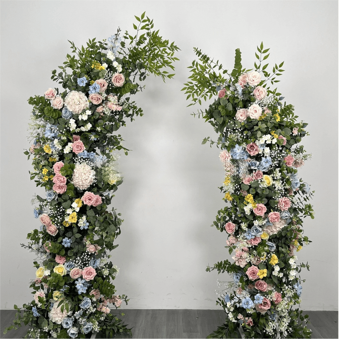 Roseytime Floral Pillars Arch Green White Pink Flowers with Frame #RTP020