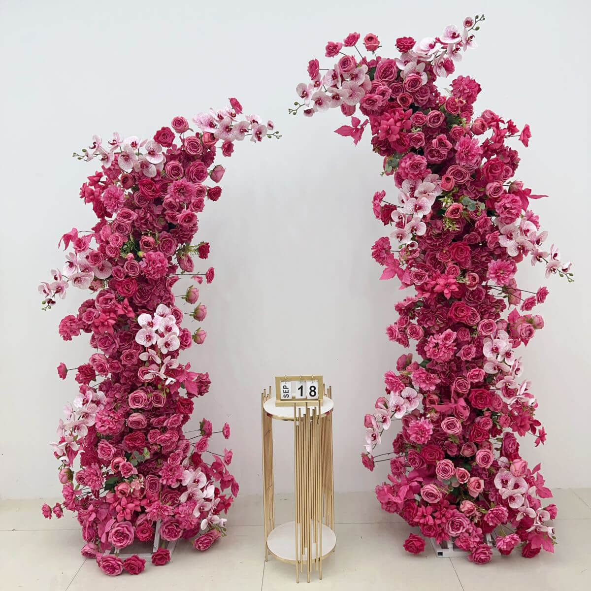 RoseyTime Hot Pink Floral Pillars Arch with Frame #RTP025