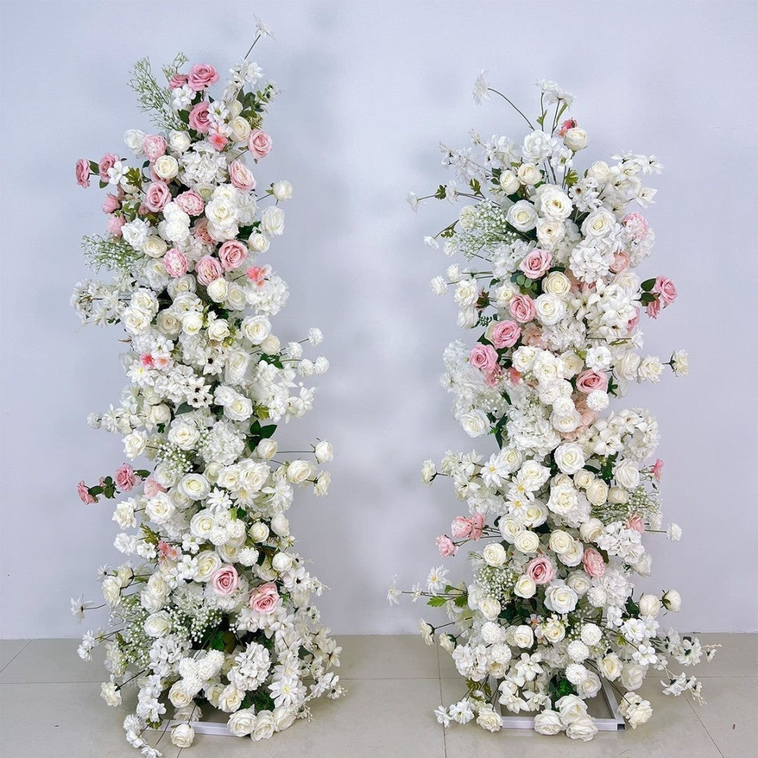 Roseytime Floral Pillars Arch Baby's Breath White Pink Flowers with Frame #RTP028