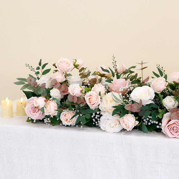 Roseytime Pink&White Wedding Flower Runner #RTR051