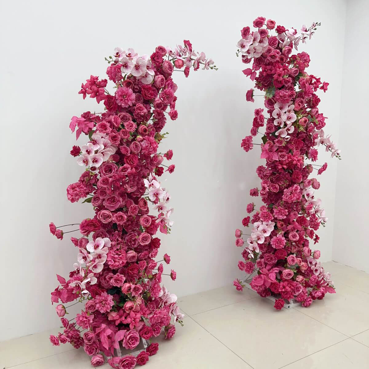 RoseyTime Hot Pink Floral Pillars Arch with Frame #RTP025