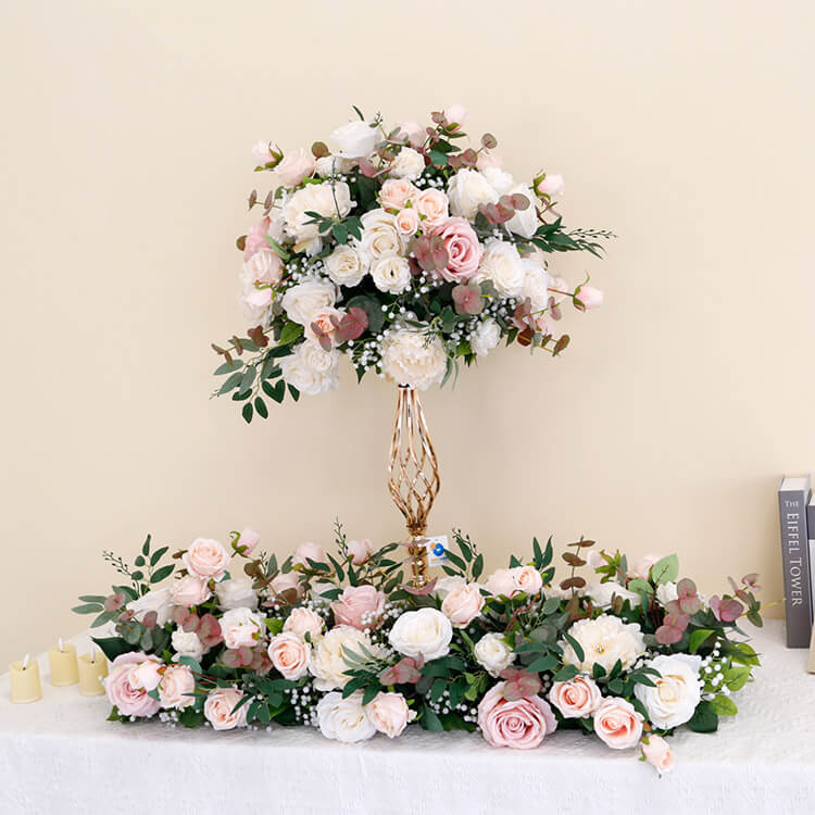 Roseytime Pink&White Wedding Flower Runner #RTR051