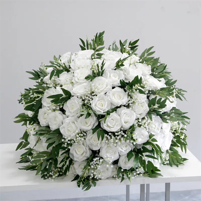 Roseytime White Flower Ball with baby's breath #RTB040