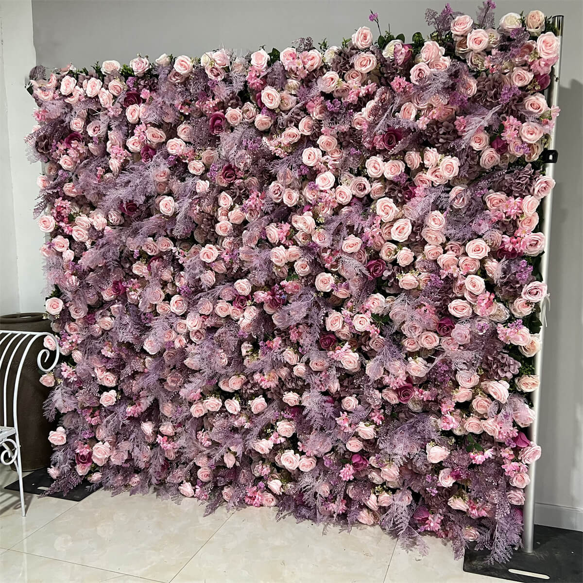 Roseytime 5D Purple Flower Wall Roll Up Fabric Back #RTW049