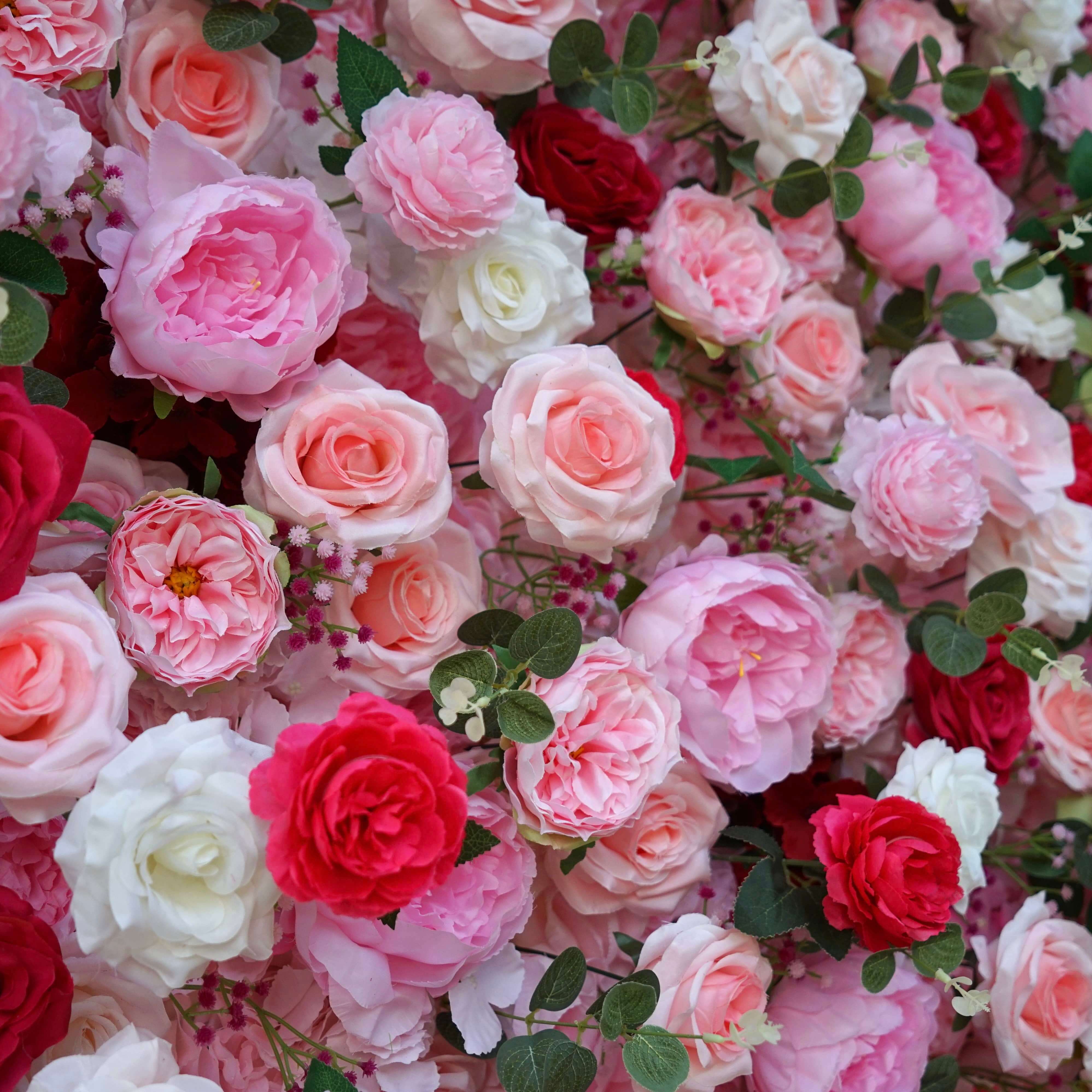 B1-Sale: 5D Pink&Red Flower Wall Roll Up Fabric Back #RTW318