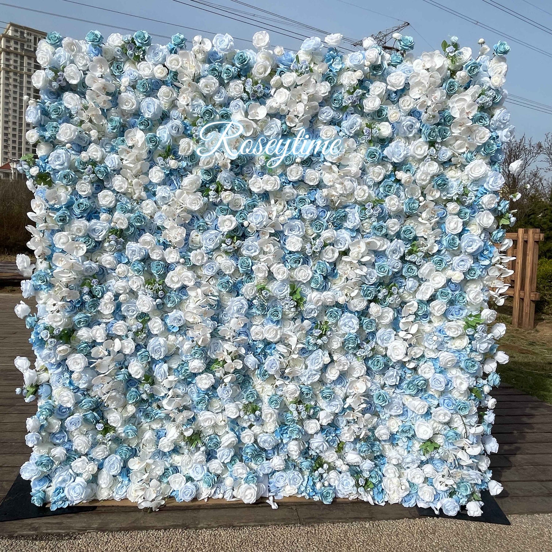 Roseytime 5D Artificial Blue Flower Wall Roll Up Fabric Back #RTW048