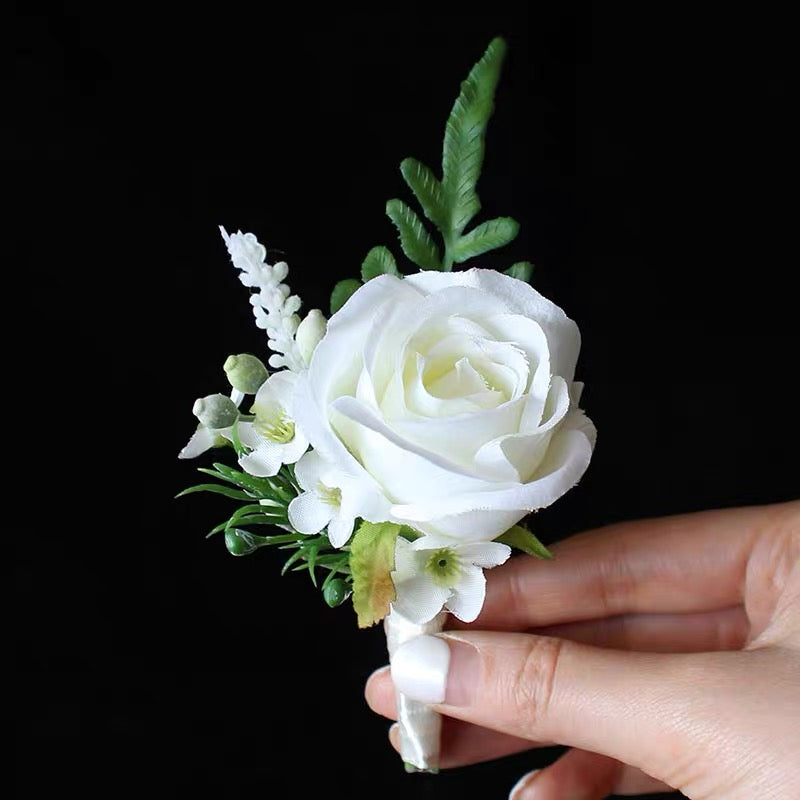 Roseytime White Roses Boutonniere for Wedding RTBN006
