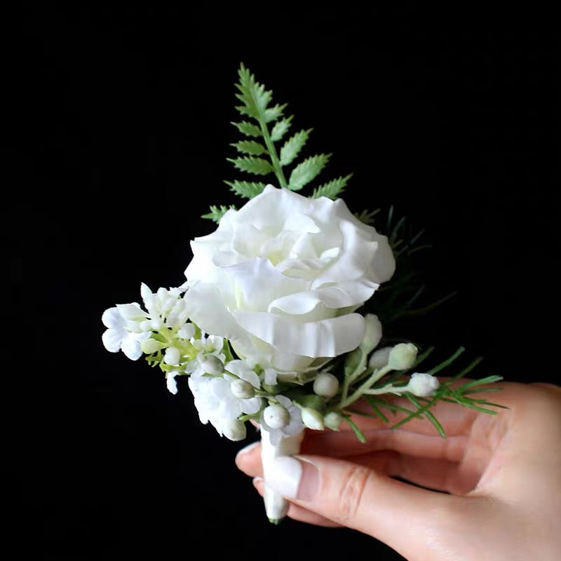Roseytime White Roses Boutonniere for Wedding RTBN008