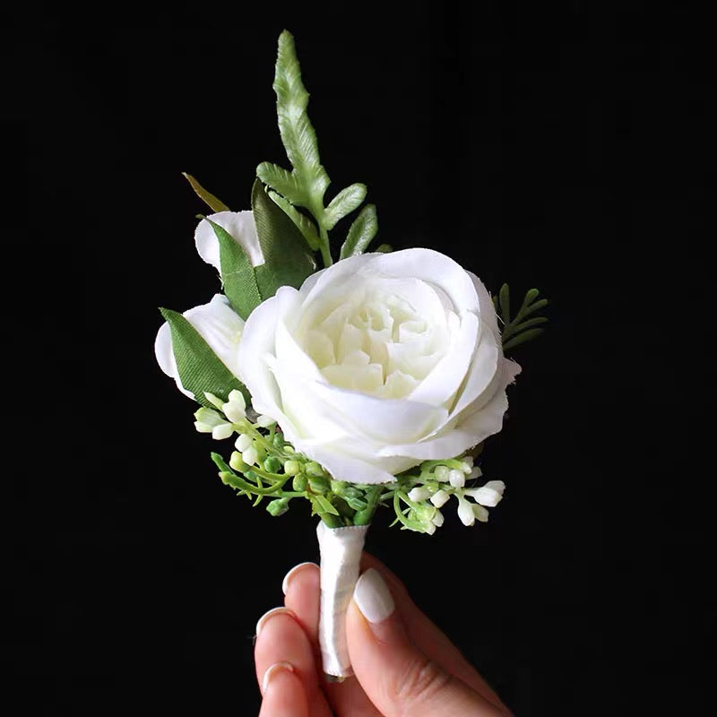 Roseytime White Roses Boutonniere for Wedding RTBN007