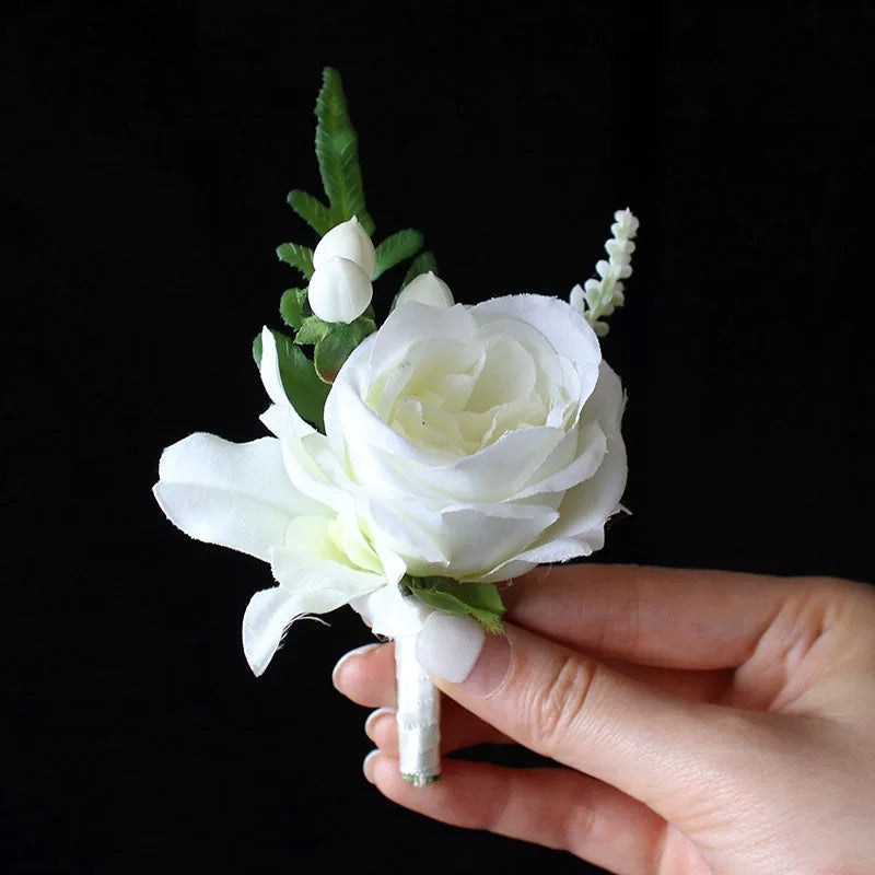 Roseytime White Roses Boutonniere for Wedding RTBN009