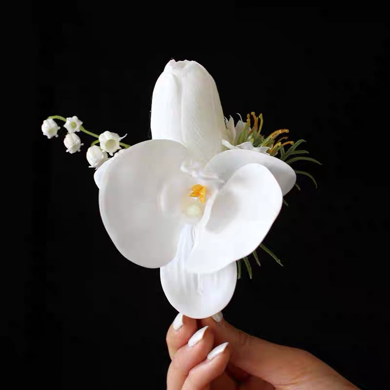 Roseytime White Phalaenopsis Orchids&Tulips Boutonniere for Wedding RTBN011