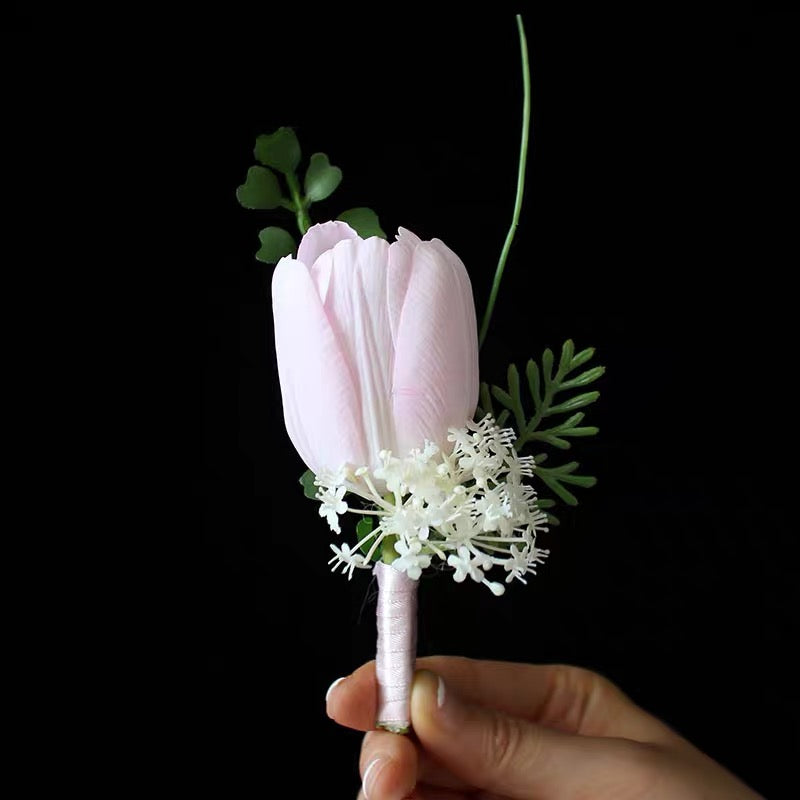 Roseytime Light Pink Tulip Boutonniere for Wedding RTBN020
