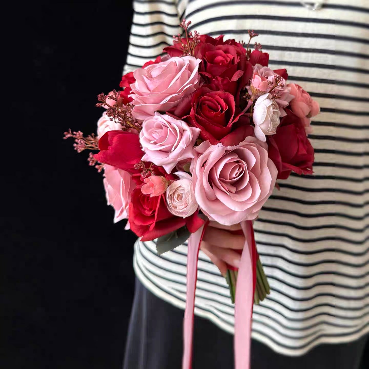 Roseytime Bride/Bridesmaid Bouquet in Red&Pink Artificial Flowers