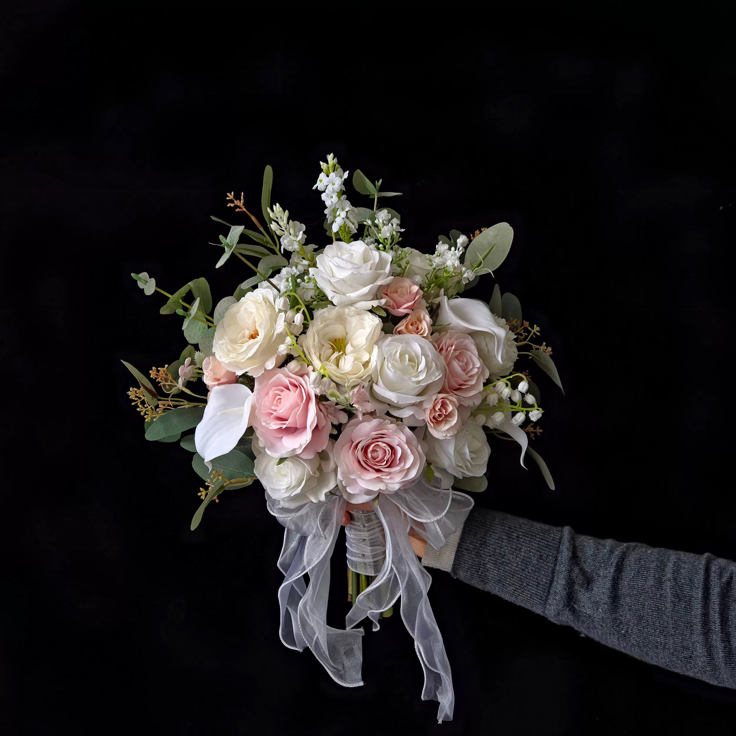 Roseytime Bride/Bridesmaid Bouquet in Soft Pink&White Artificial Flowers