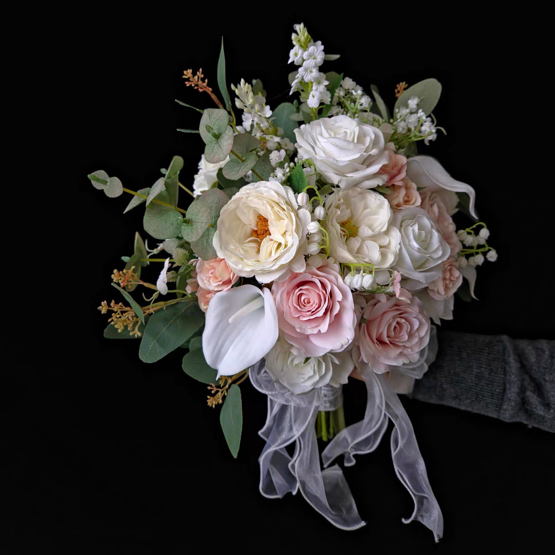Roseytime Bride/Bridesmaid Bouquet in Soft Pink&White Artificial Flowers