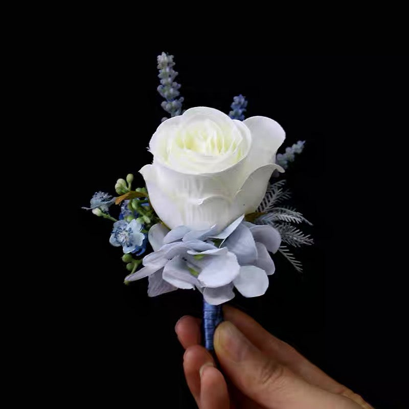 Roseytime Dusty Blue Boutonniere for Wedding RTBN014