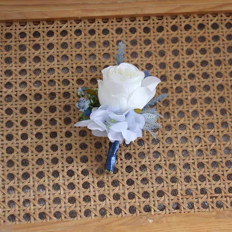Roseytime Dusty Blue Boutonniere for Wedding RTBN014