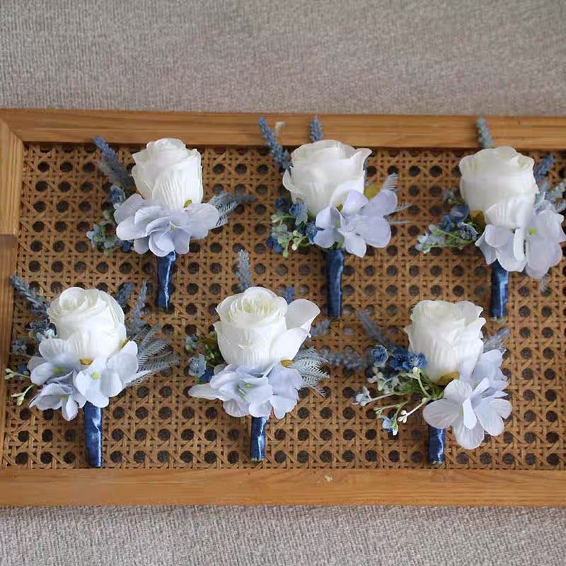 Roseytime Dusty Blue Boutonniere for Wedding RTBN014