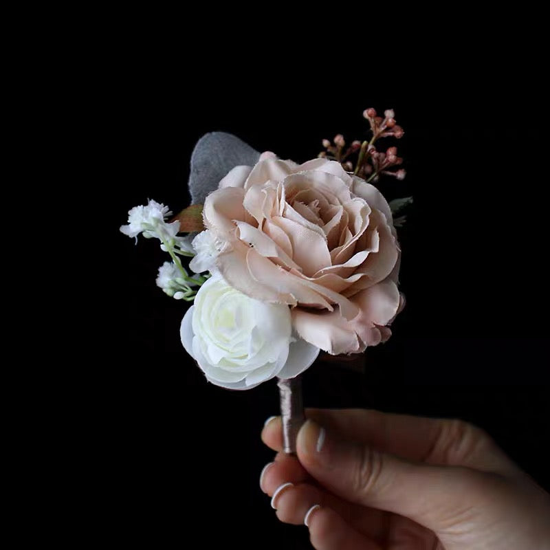 Roseytime Pale Brown Boutonniere for Wedding RTBN013