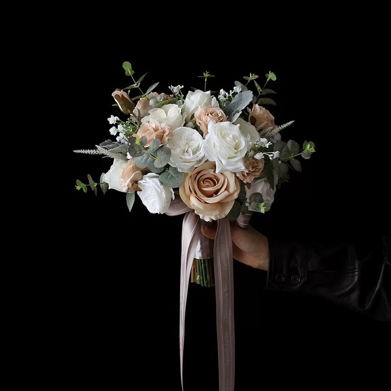 Roseytime Bride/Bridesmaid Bouquet in Pale Brown Artificial Flowers